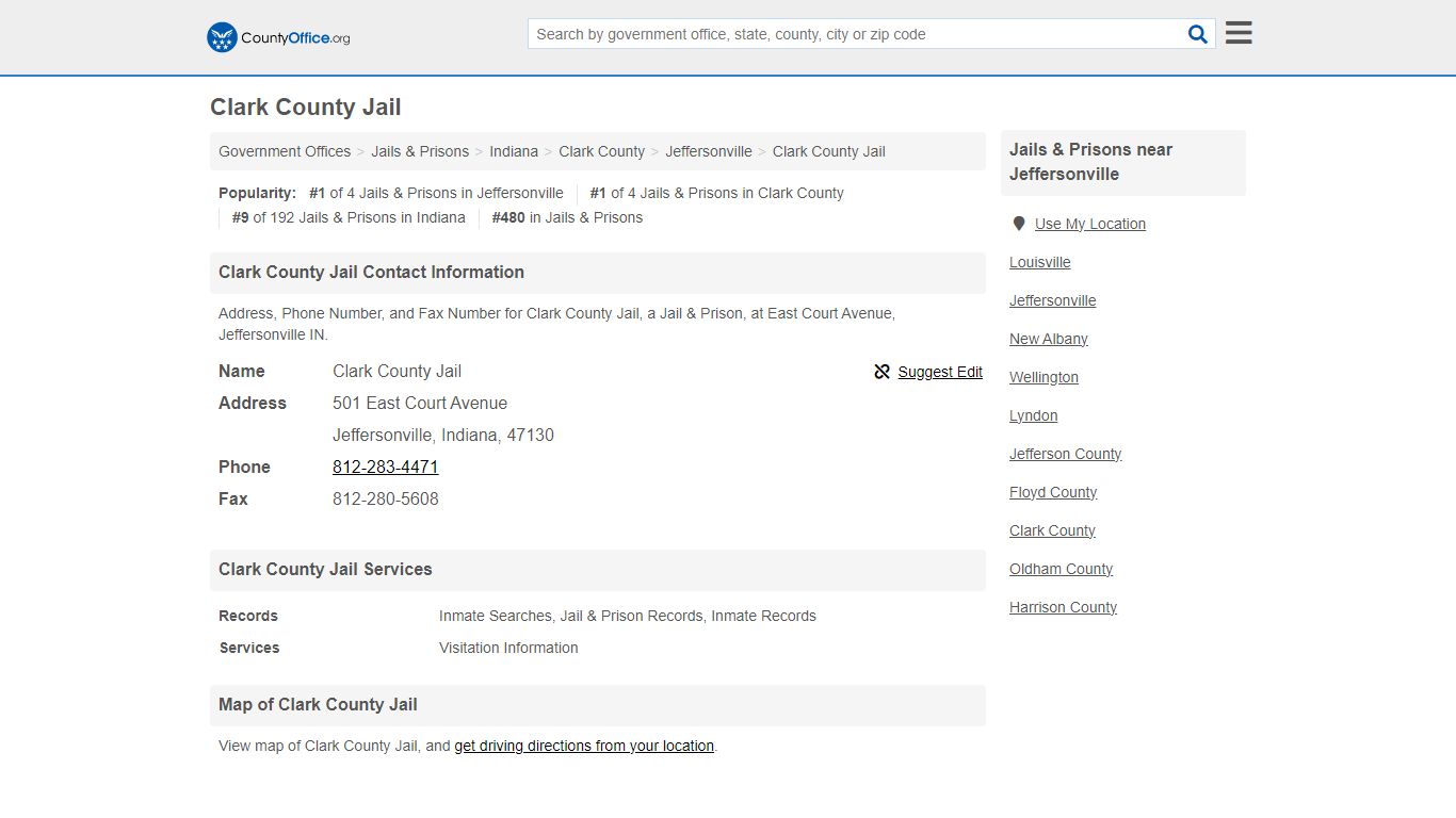 Clark County Jail - Jeffersonville, IN (Address, Phone, and Fax)